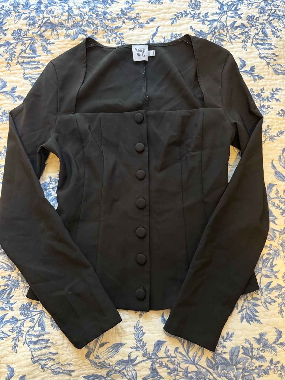 Princess Polly Black Square-Neck Button Front Blazer